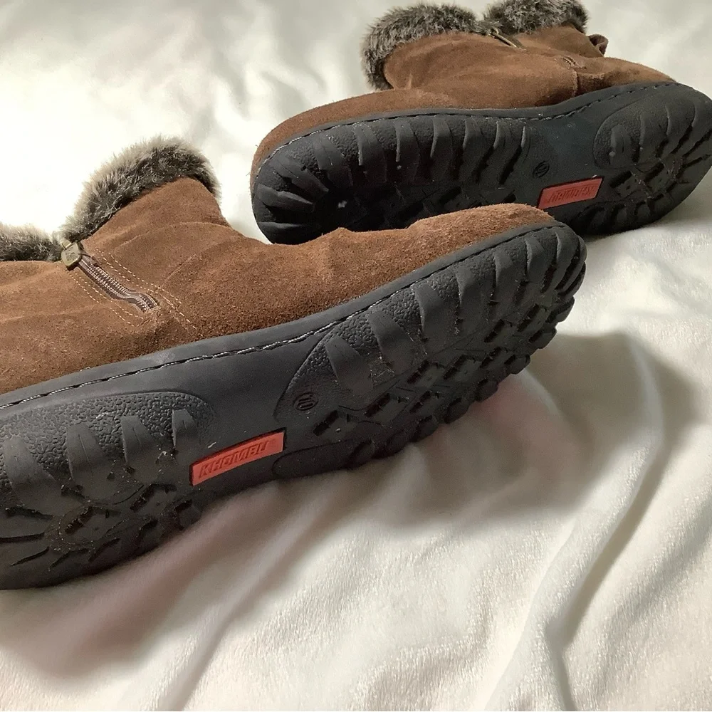 Khombu brown leather faux fur zip up boots size 10 - Picture 5 of 11